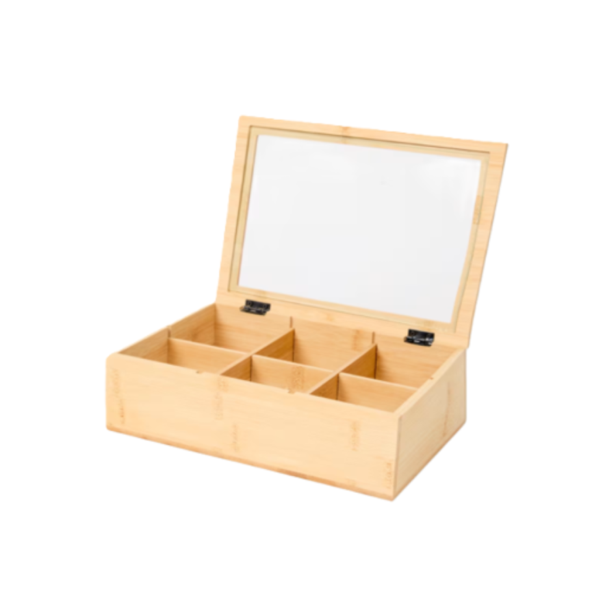 Pudełko na herbatę ekologiczne z bambusa – beżowe - zdjęcie 2