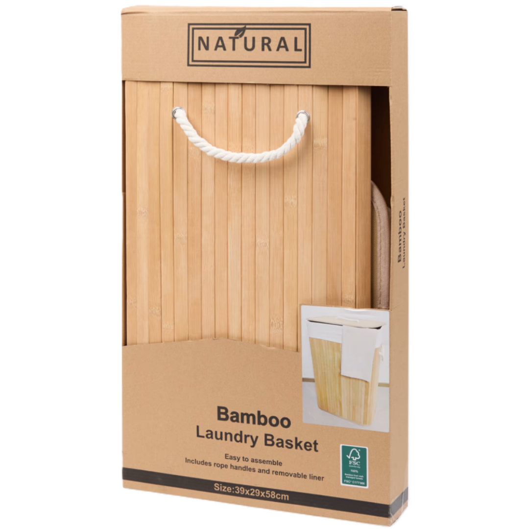 Kosz na pranie ekologiczny z bambusa - biały wkład - zdjęcie 2